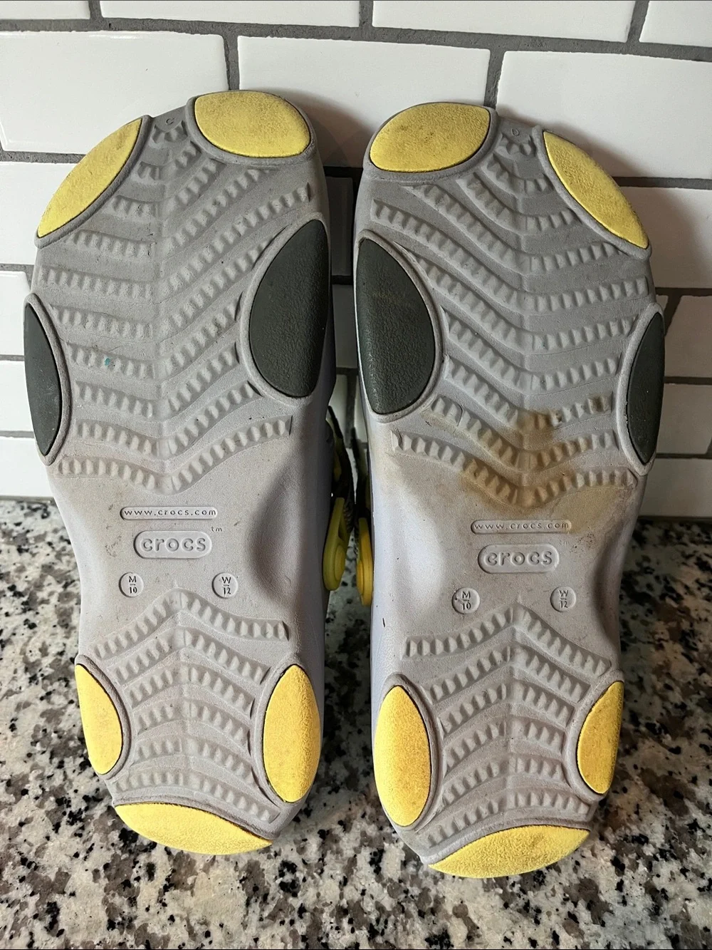 CROCS mens Gray Sport Sandals with Neon Yellow Heel Strap